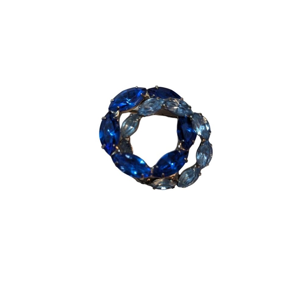 Silver tone interlooped wreath 2 tone blue gemstone pin brooch costume jewelry‎